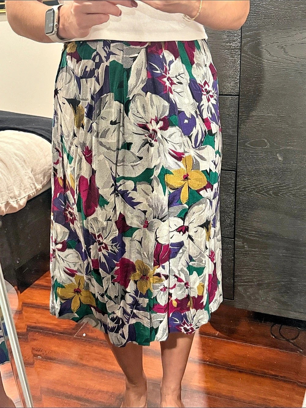 Floral Midi Skirt in White & Multicolor Like New